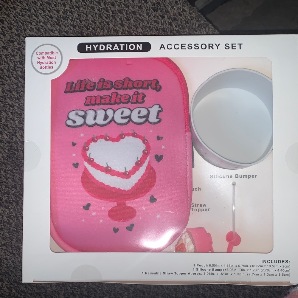 Source Unknown Pink Hydration Accessory Set - "Life is short, make it sweet"